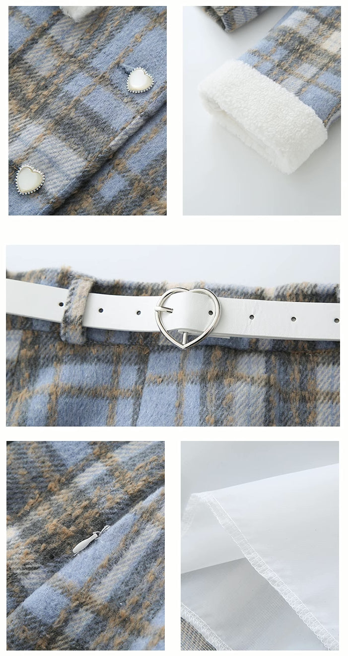 Elsa Plaid Tweed Midi Set (Blue)