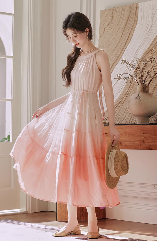 Ombre Halter Trapeze Midi Dress (Pink)