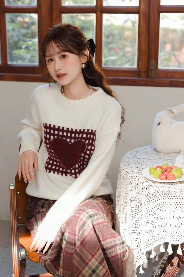 Patchwork Heart Sweater (White)