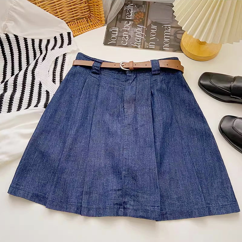 Pleated Denim Mini Skirt (3 Colors)