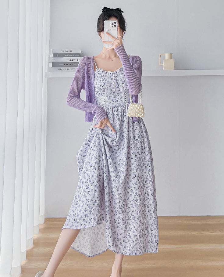 Lavender Haze Lace Up Cami Dress (Purple)