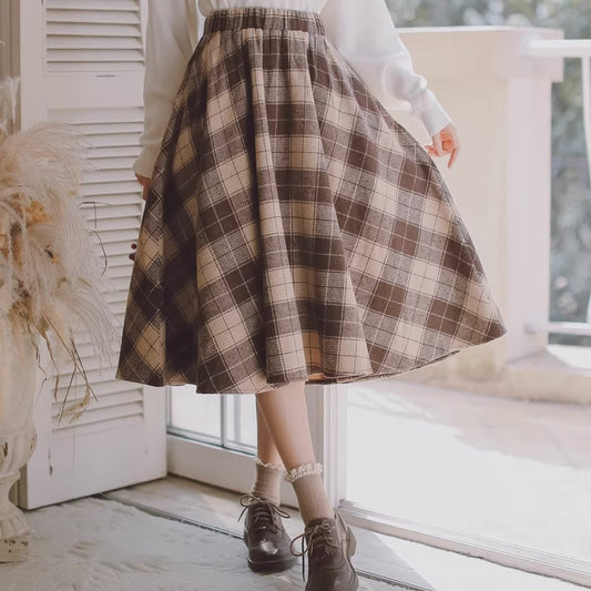 Tartan Plaid Circle Midi Skirt (3 Colors)