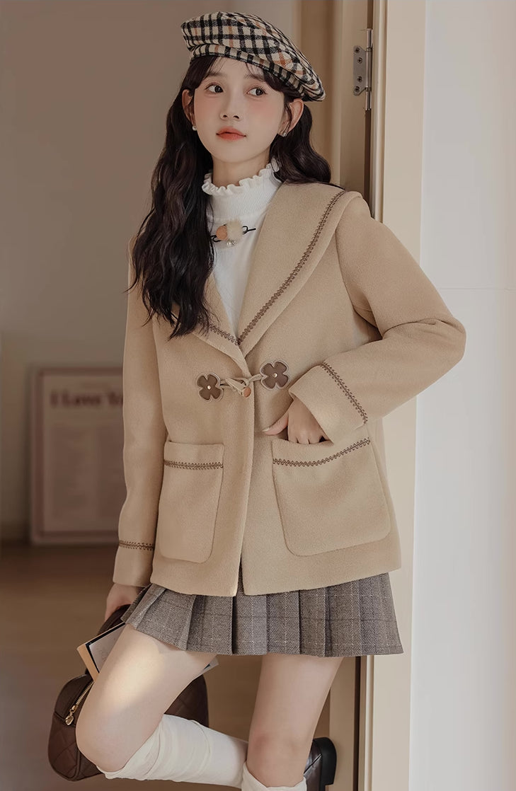 Flower Sailor Short Duffle Coat (Khaki)