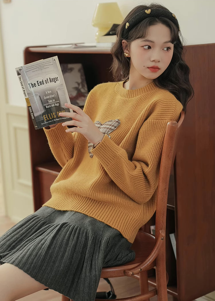 Plaid Flower Sweater (Mustard)