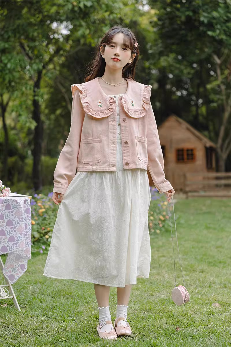 Sweet Heart Flower Embroidered Jacket (Pink)