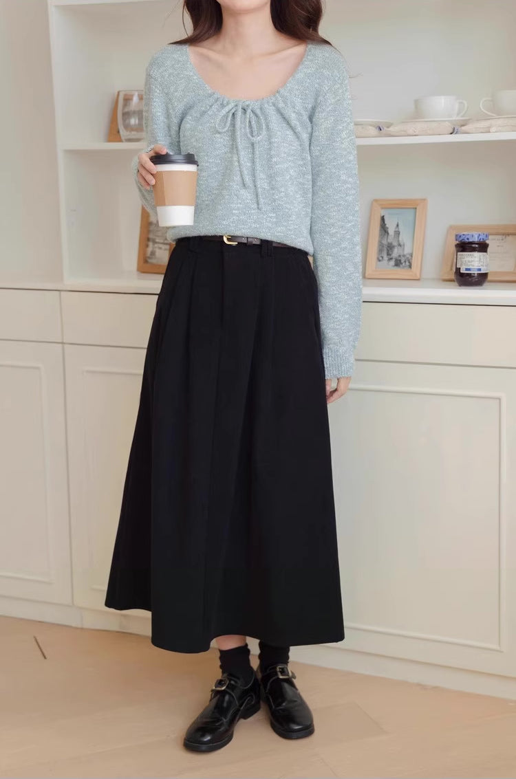 Belted Corduroy Midi Skirt (3 Colors)