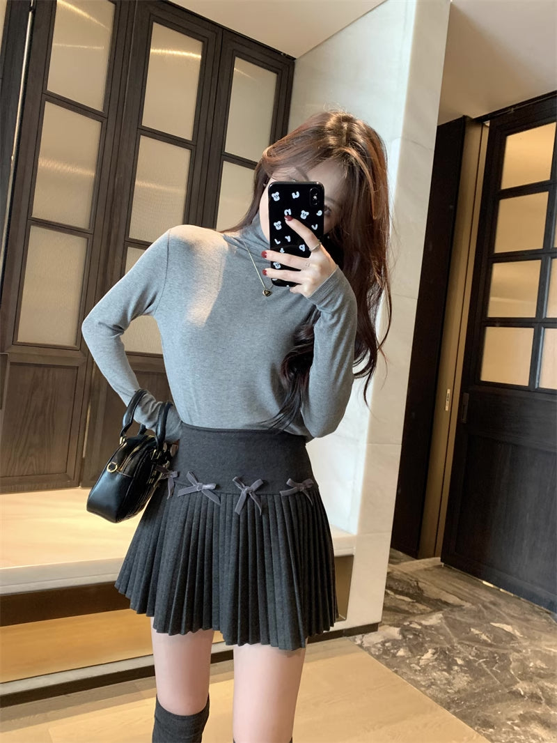 Little Bow Pleated Mini Skirt (4 Colors)