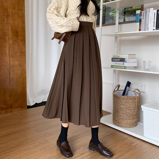 Woven Pleated Midi Skirt (2 Colors)