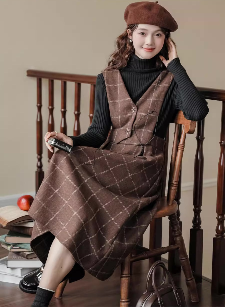 Plaid Vest Pinafore Dress (3 Colors)