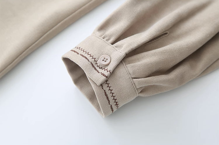 Corduroy Suede Suspender Skirt / Blouse (Brown)