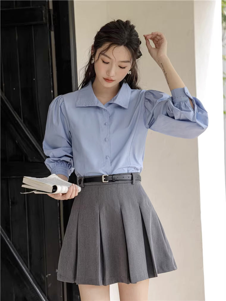 Basic Long Puff Sleeve Blouse (2 Colors)
