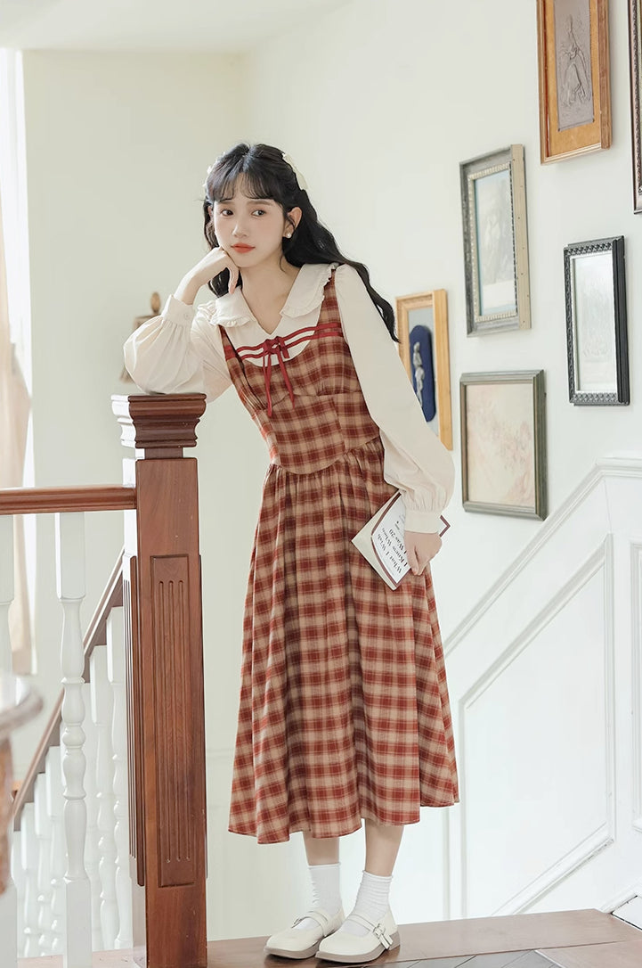 Apple Cider Plaid Twofer Dress (Red)