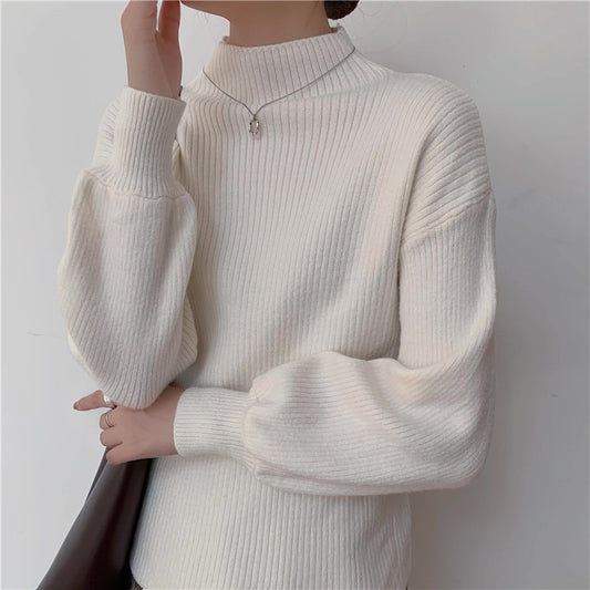 Balloon Sleeve Ribbed Sweater (4 Colors)