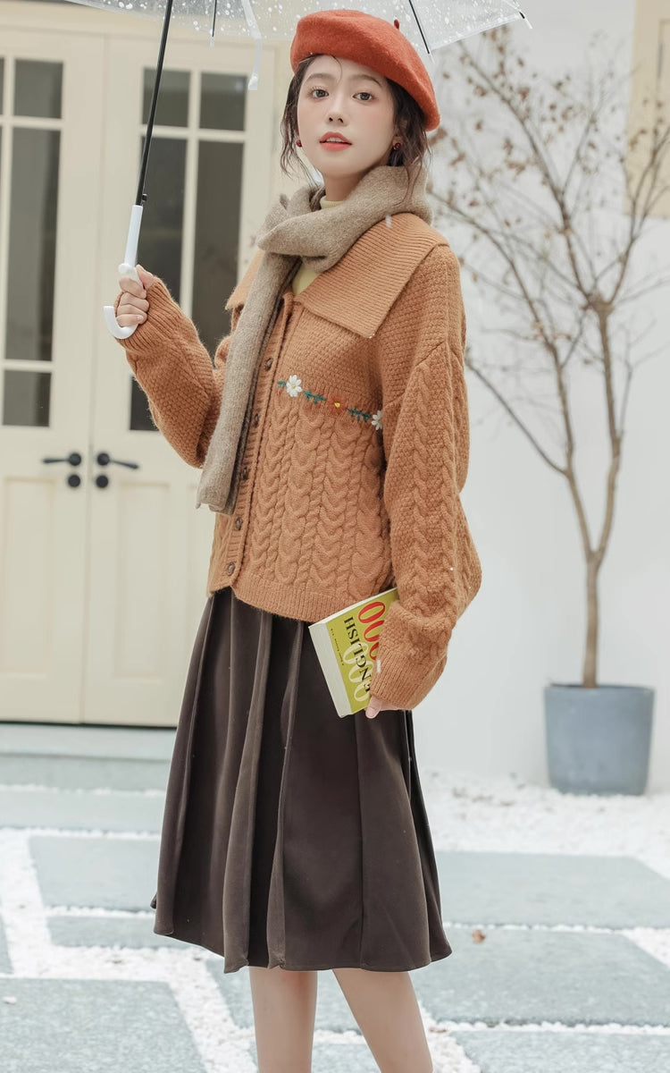 Fall Florals Polo Button Cardigan (Orange)