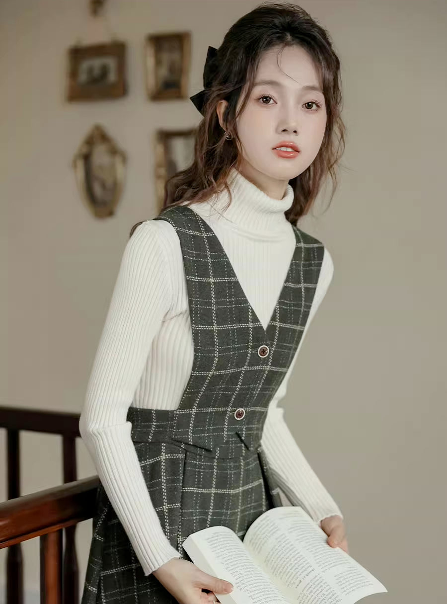 Plaid Vest Pinafore Dress (3 Colors)