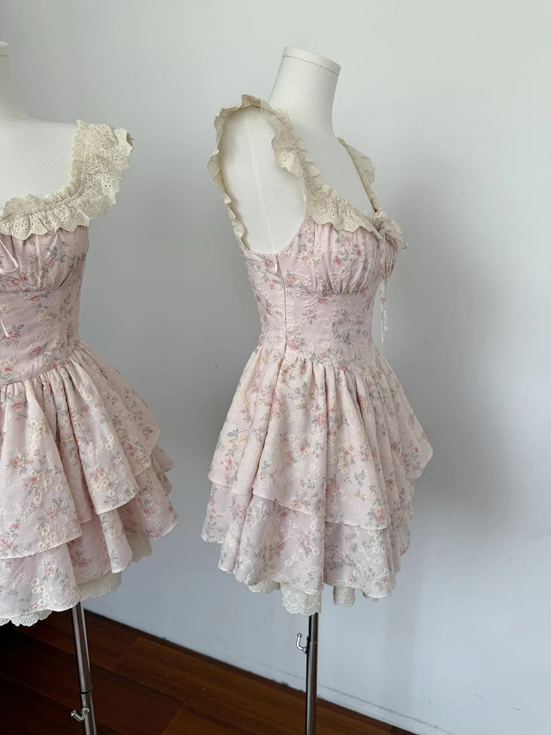 Floral Broderie Flutter Sleeve Mini Dress (Pink)