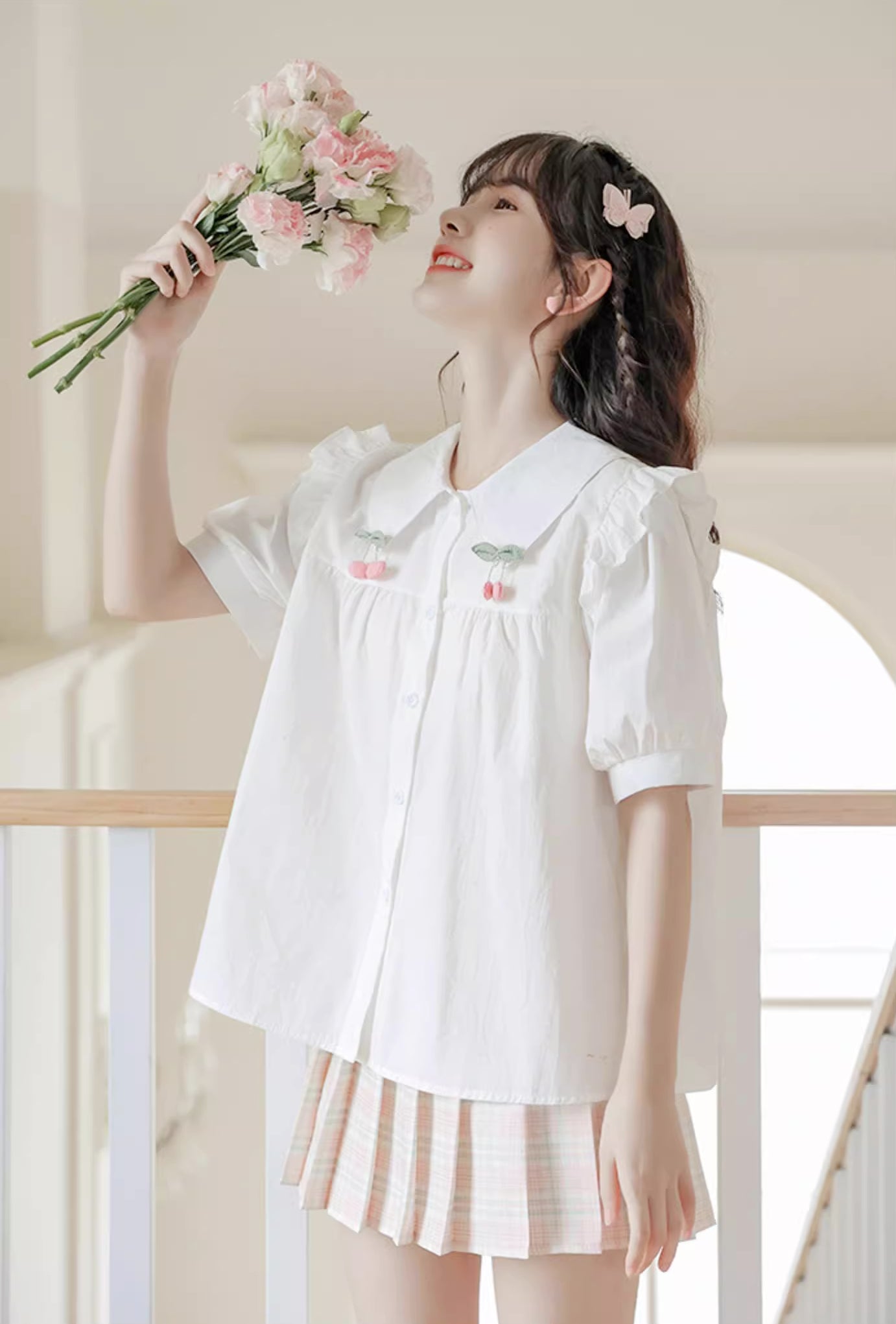 Cherry Tips Blouse (White)