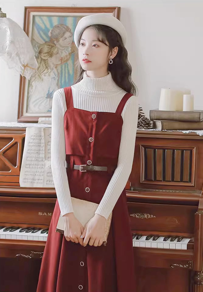 Suede Button Up Cami Pinafore Dress (4 Colors)