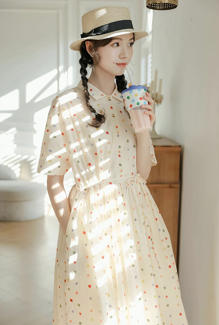 Skittles Polka Dot Shirt Dress (Cream)