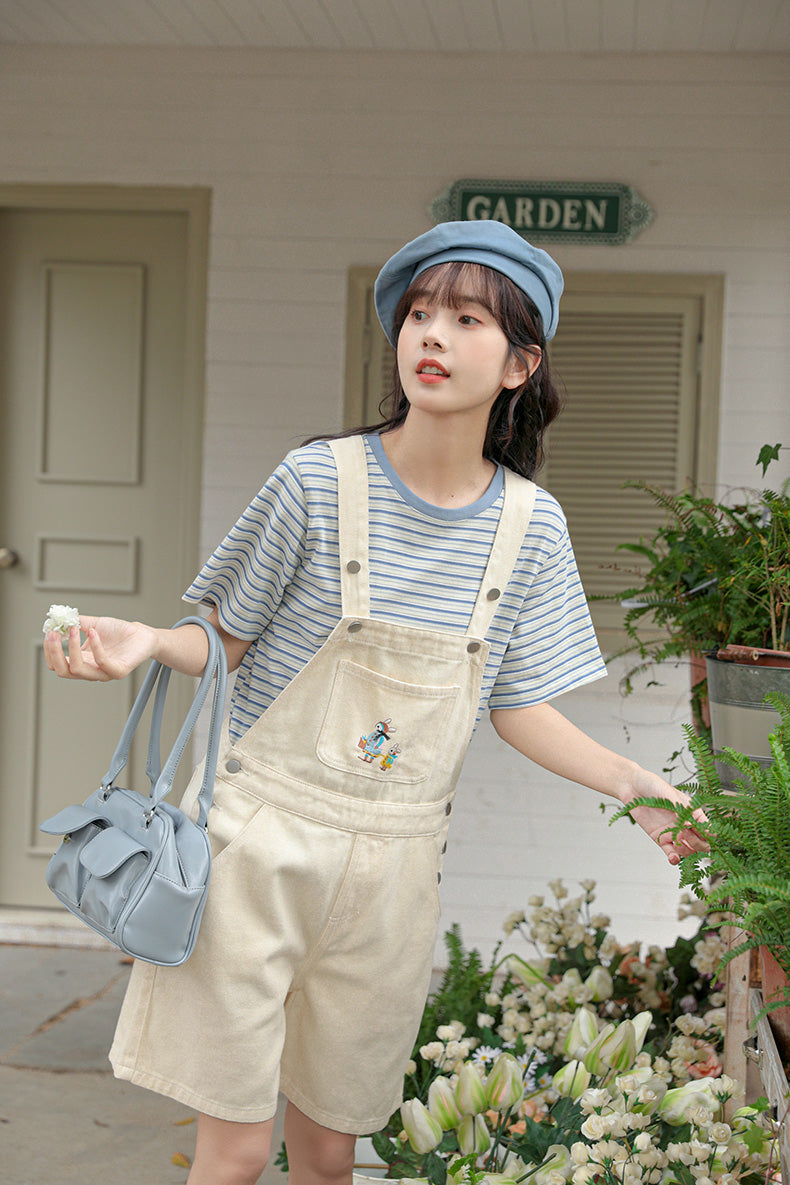 Rabbit Walks Short Overalls (White)