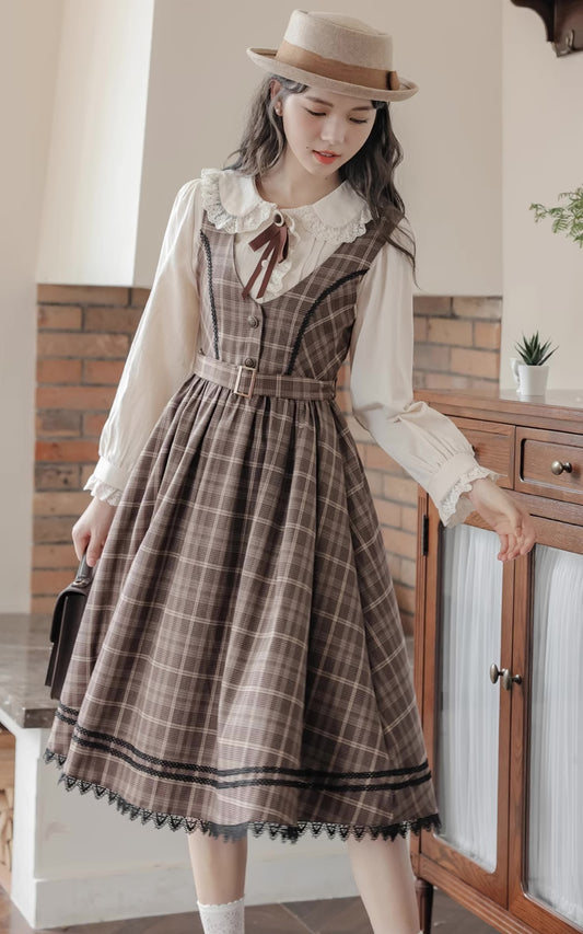 Mocca Plaid Midi Dress (Brown)