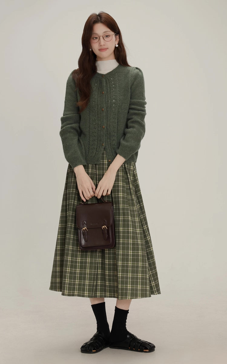 Evergreen Plaid Midi Skirt (Green)