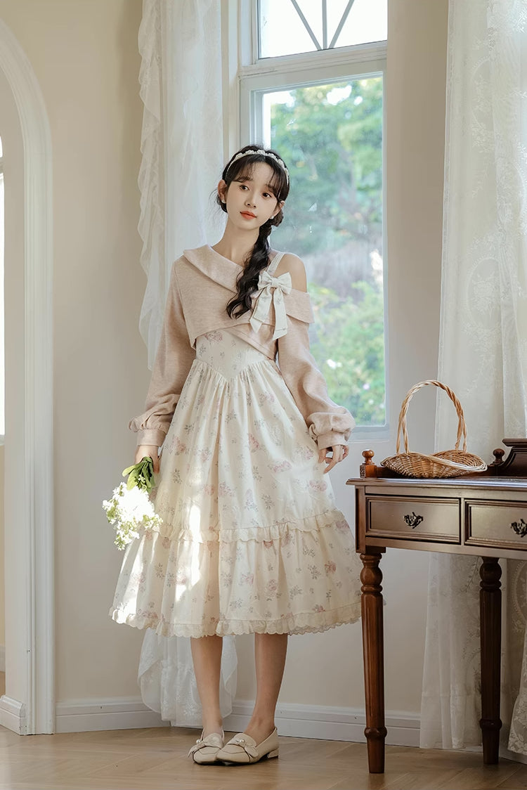Sweet Rose Midi Dress (White/Pink) Dress / M Sweet Rose Midi Dress (White/Pink) Dress / M