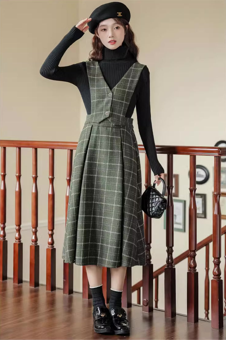 Plaid Vest Pinafore Dress (3 Colors)