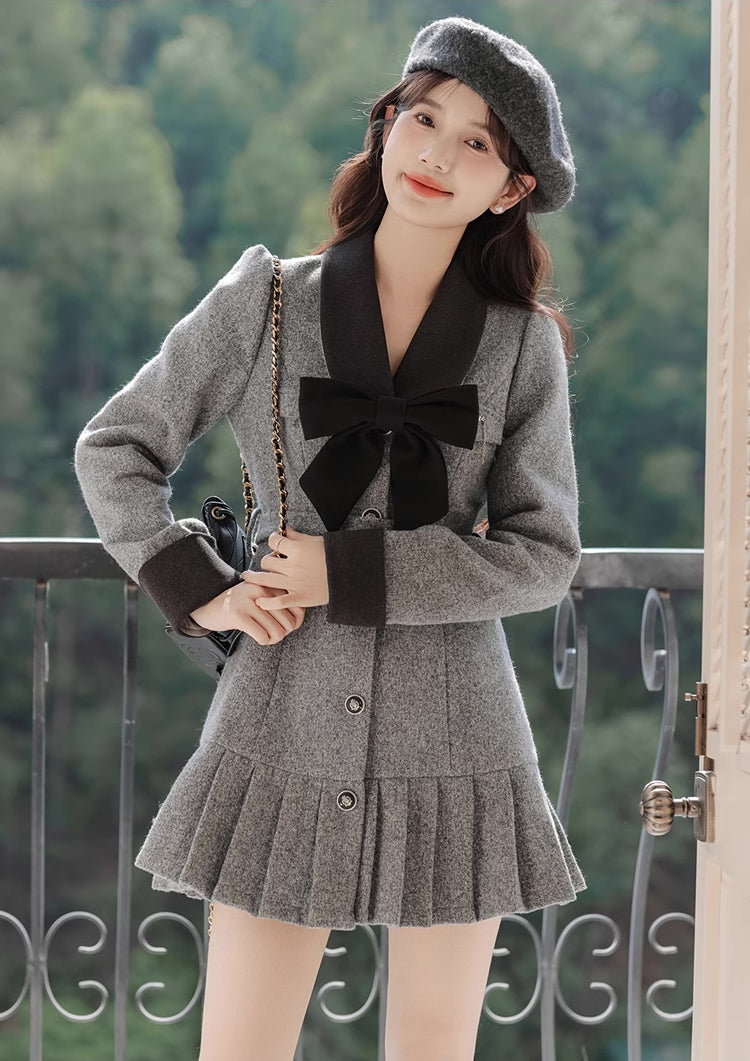 Peter Pan Collar Bow Mini Dress Coat (2 Colors)