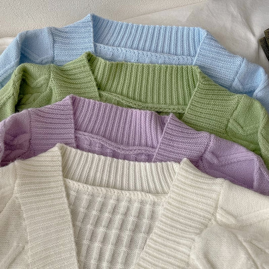 Pastel Cropped Cable Knit Cardigan (4 Colors)