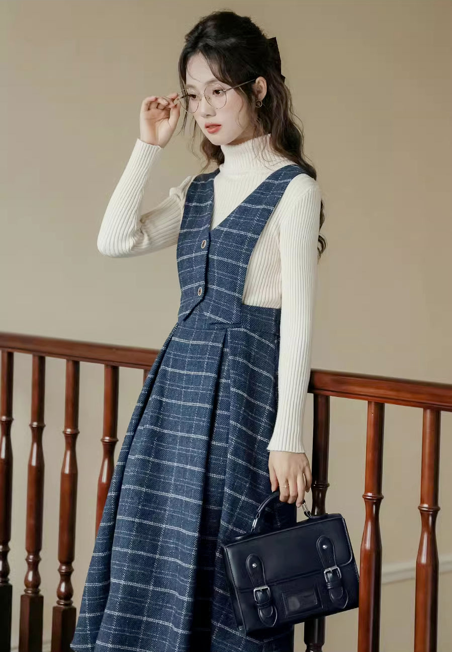 Plaid Vest Pinafore Dress (3 Colors)