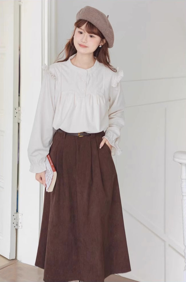 Belted Corduroy Midi Skirt (3 Colors)