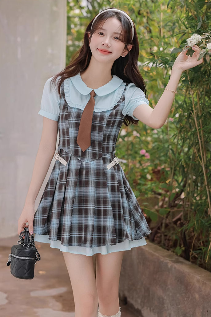 Chocolate Mint Twofer Mini Dress (Blue/Brown)