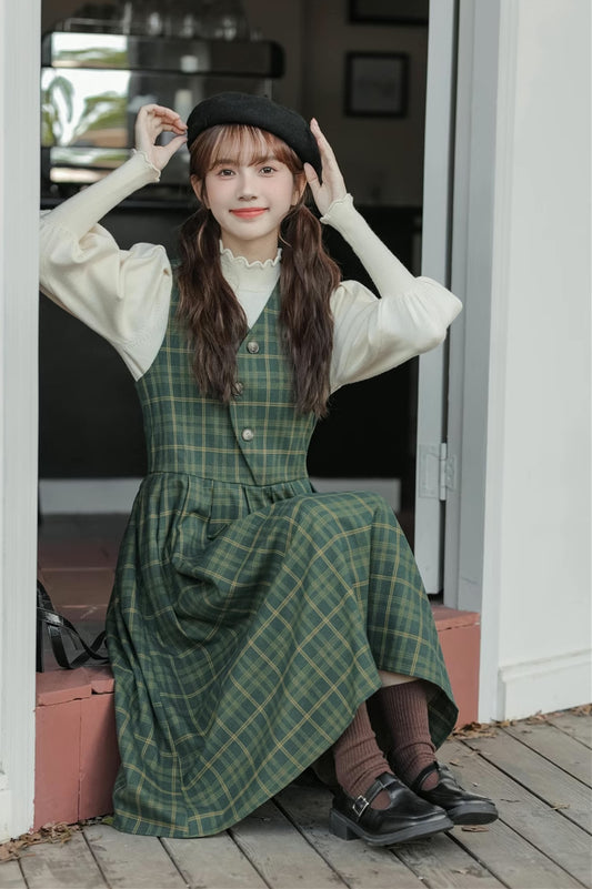 Huntington Plaid Midi Dress (Green)