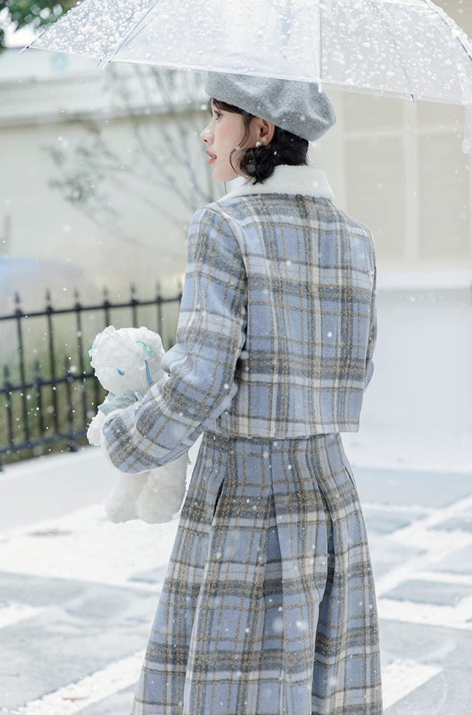 Elsa Plaid Tweed Midi Set (Blue)