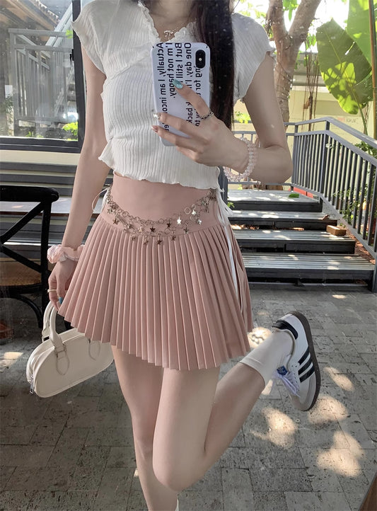 Star Chain Mini Pleated Skirt (4 Colors)