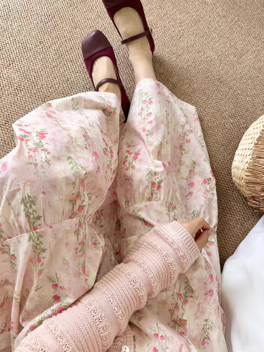 Flower Vines Midi Skirt (Pink)