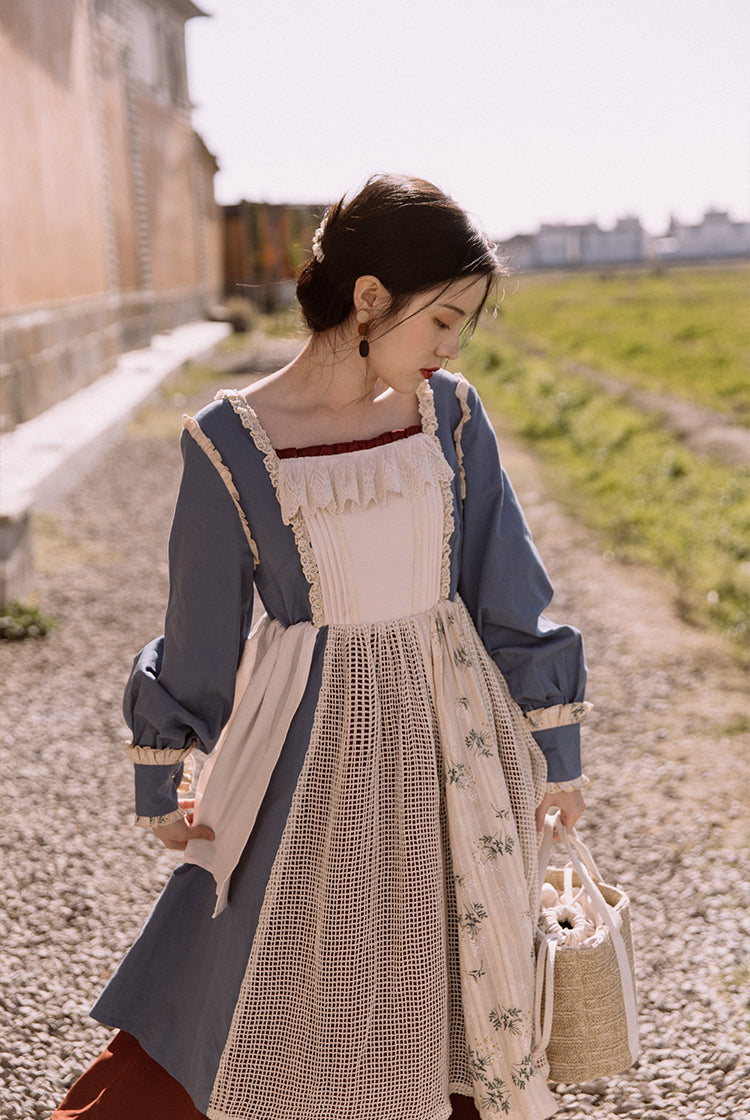 Patchwork Maiden Dress (Blue/White)