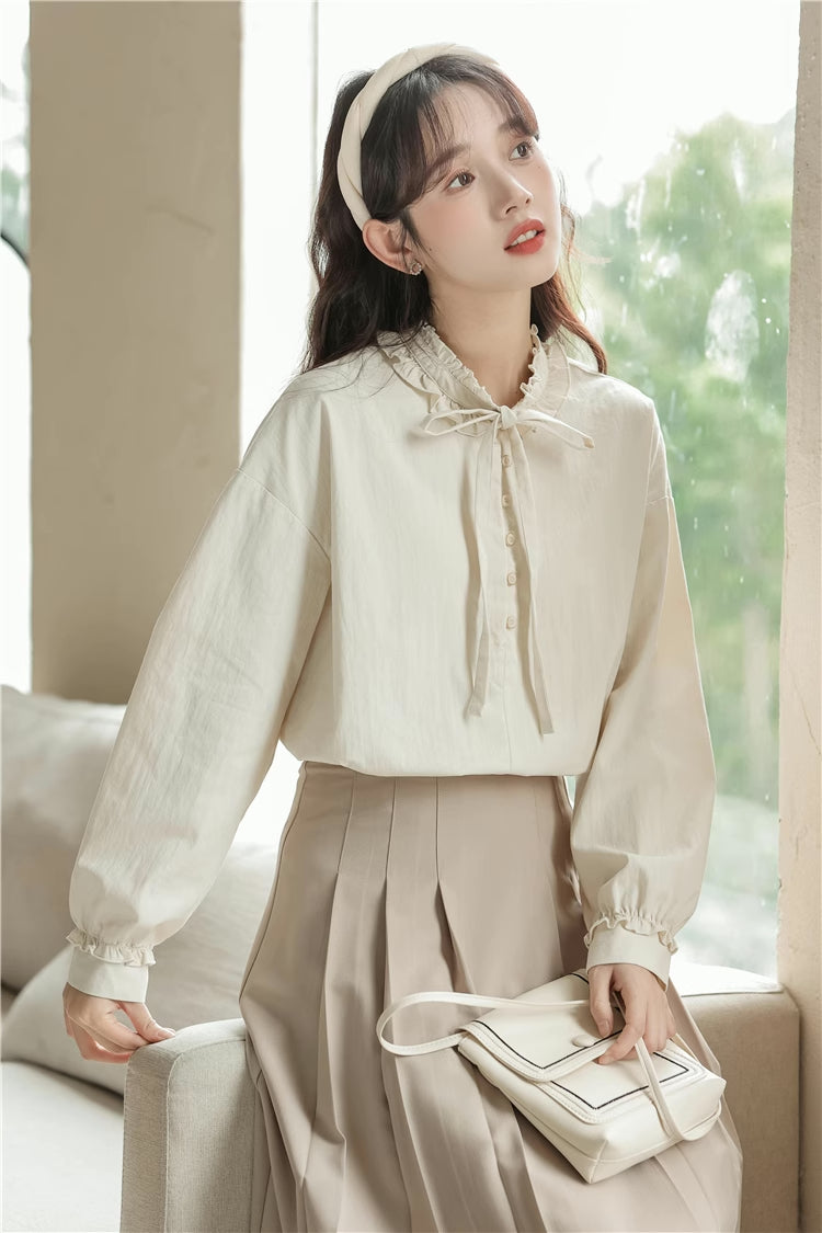 Ruffle Tie Blouse (Beige)