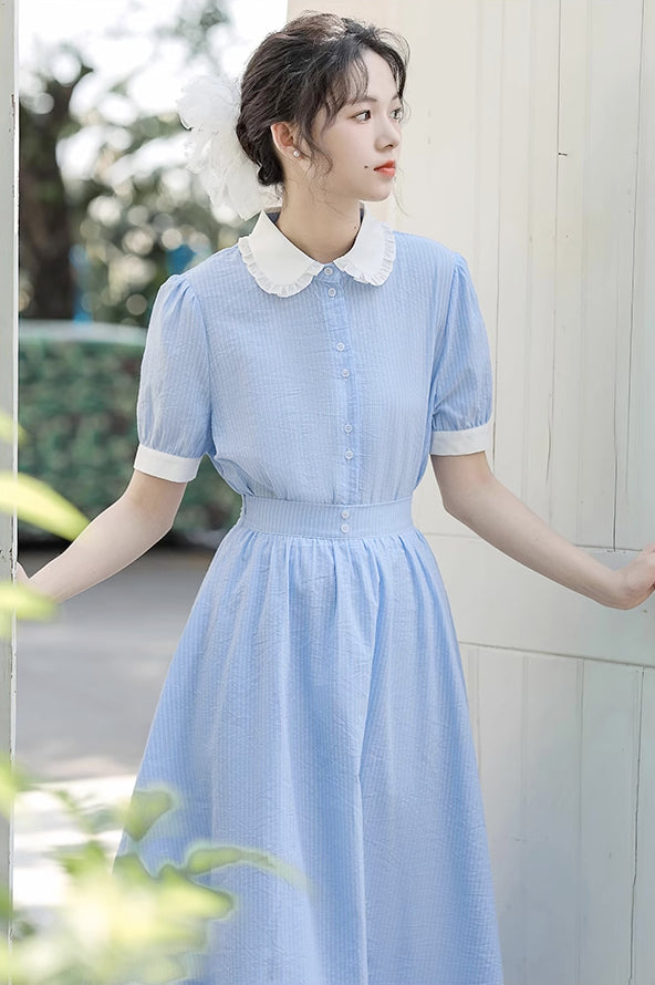Alice Pinstripe Two-Piece Set (Blue)