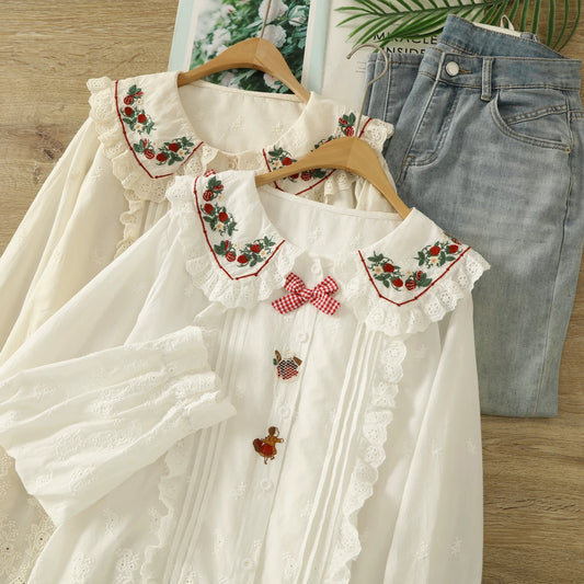 Strawberry Picnic Embroidered Blouse (2 Colors)