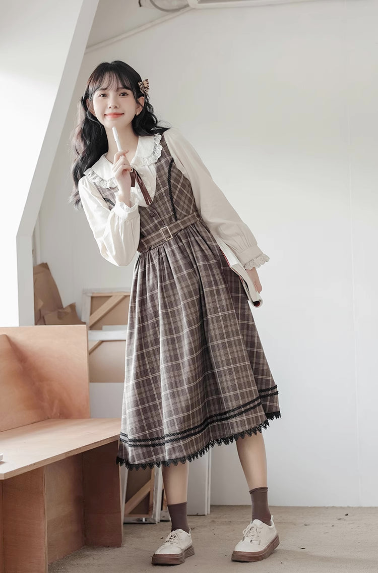 Mocca Plaid Midi Dress (Brown)