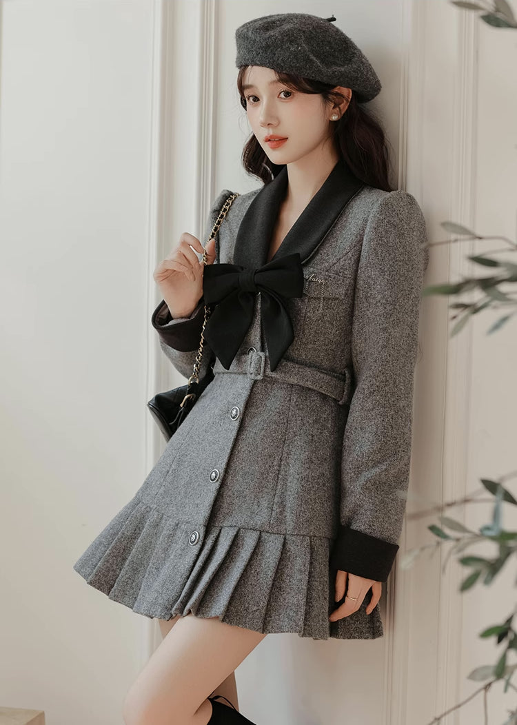 Peter Pan Collar Bow Mini Dress Coat (2 Colors)