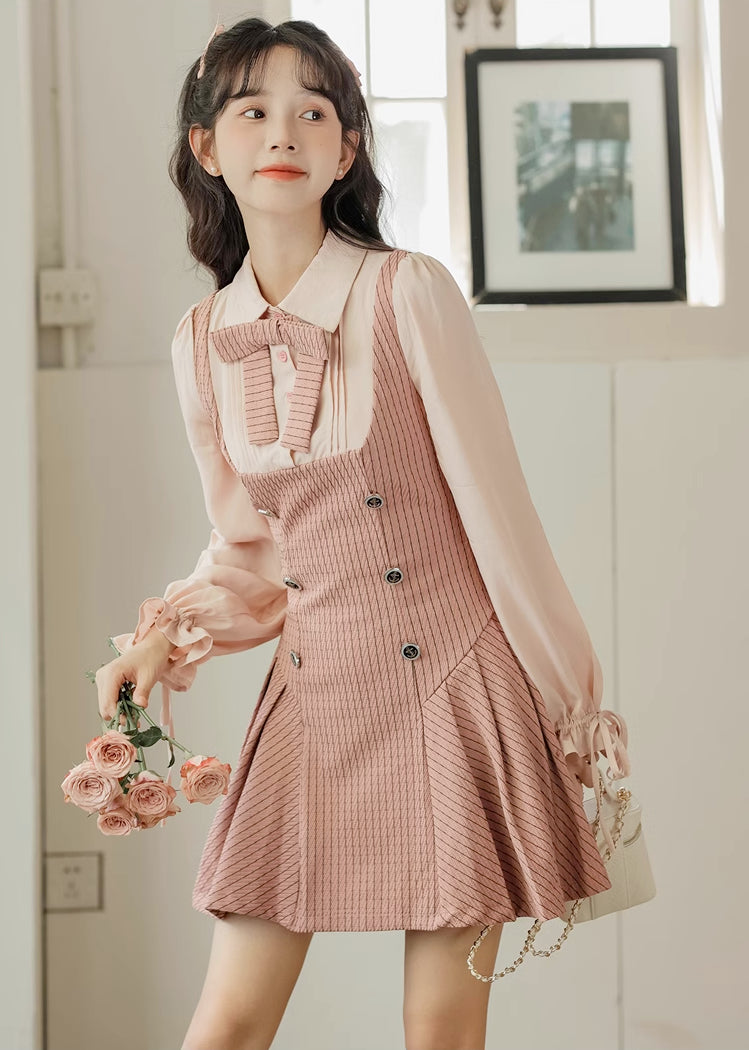 Preppy Stripe Twofer Mini Dress (Pink)
