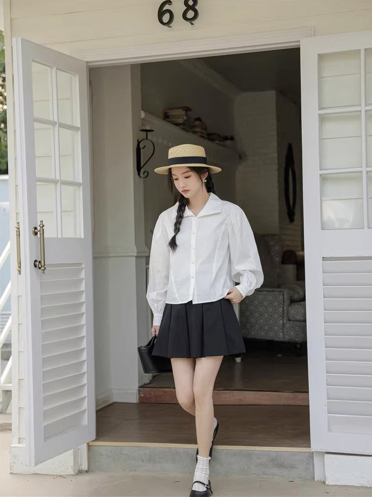 Basic Long Puff Sleeve Blouse (2 Colors)