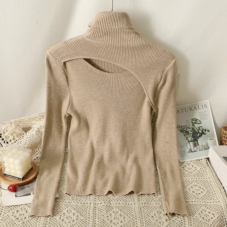 Cutout Ribbed Turtleneck Sweater (6 Colors)