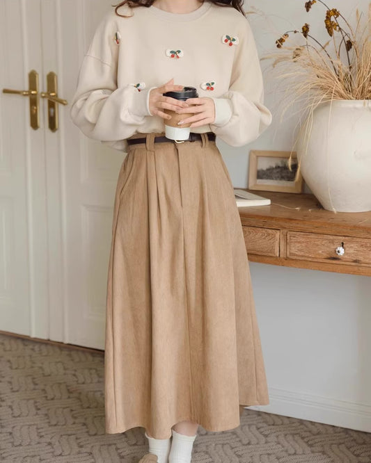 Belted Corduroy Midi Skirt (3 Colors)