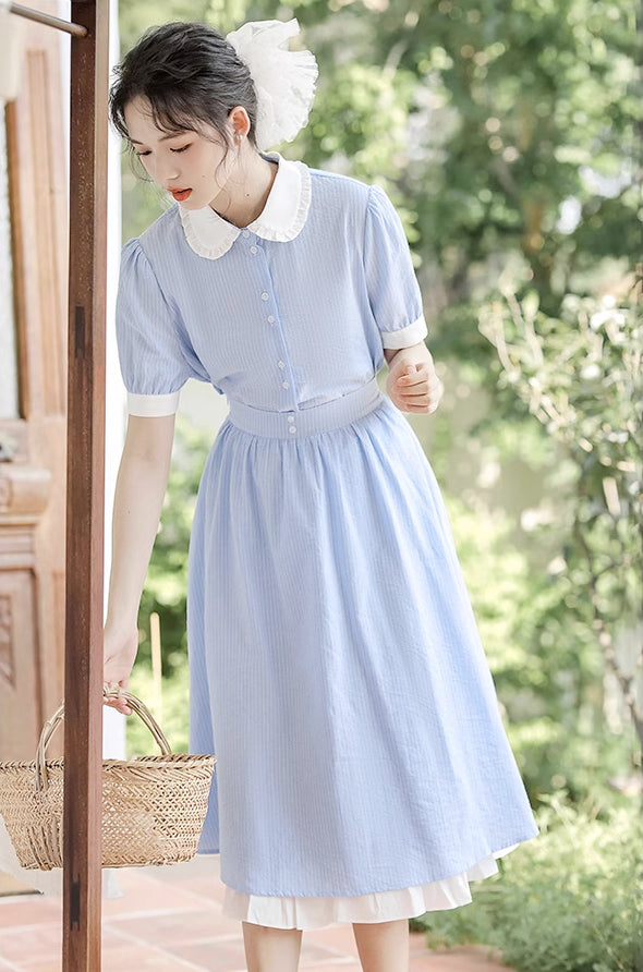 Alice Pinstripe Two-Piece Set (Blue)