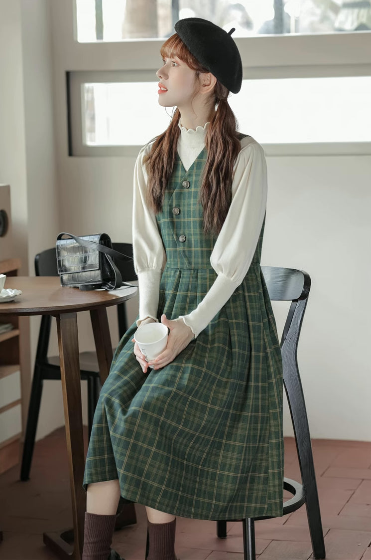 Huntington Plaid Midi Dress (Green)