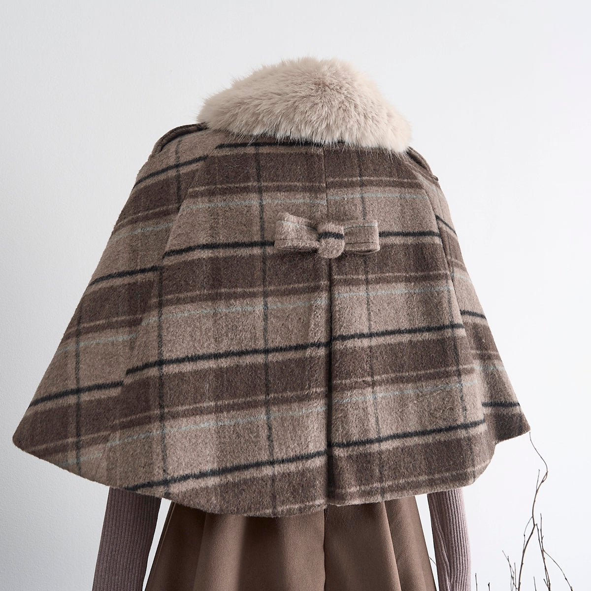 Mint Cocoa Plaid Capelet & Dress Set (Khaki)